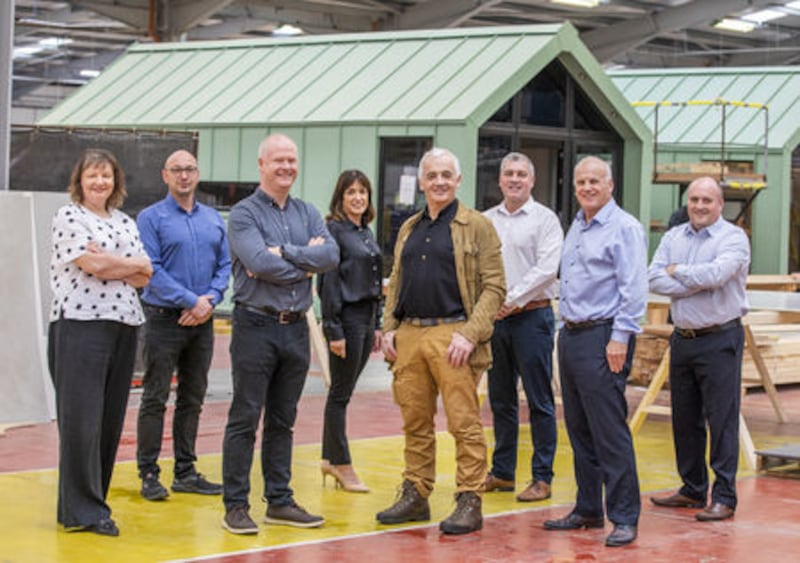 The leadership team at Jans Group (L-R): Anne Marie McCartney, MD Jans Finance; Jeff McMullan MD Jans Composites; Ronan Hamill, CEO; Edel Doherty, MD Offsite Solutions; Peter Drayne, group director; Neil Jarvis, MD Jans Lifestyle; Stephen Reid, group commercial director; and Gerard Galvin, MD Etrux.