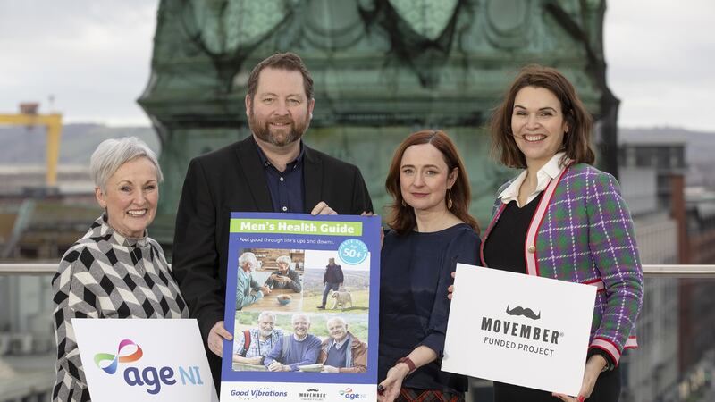 Launching the new programme are Siobhan Casey, Director, Age NI; Eddie Lynch, Commissioner for Older People NI; Professor Siobhan O’Neill, NI Mental Health Champion, and Sarah Ouellette, Country Manager, Ireland, Movember. PICTURE: PHIL SMYTH