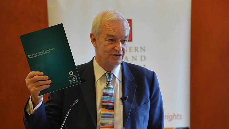 Jon Snow in Belfast at the launch of the Human Rights Commission&rsquo;s annual statement in 2015. Picture by Pacemaker