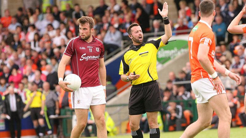 Galway skipper Paul Conroy with the ball against Armagh at the Athletic Grounds last Sunday. Picture by Colm O'Reilly