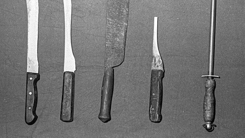 Some of the knives used by the Shankill Butchers in their attacks. Picture by Pacemaker