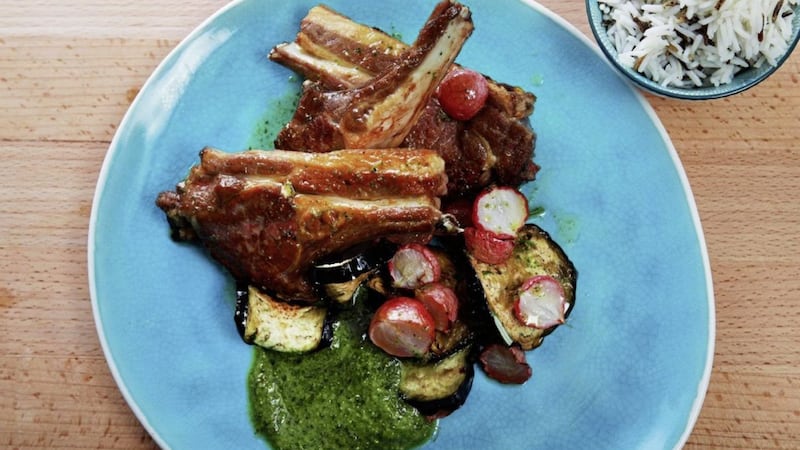 Niall McKenna&#39;s lamb chops with herb and almond green sauce 