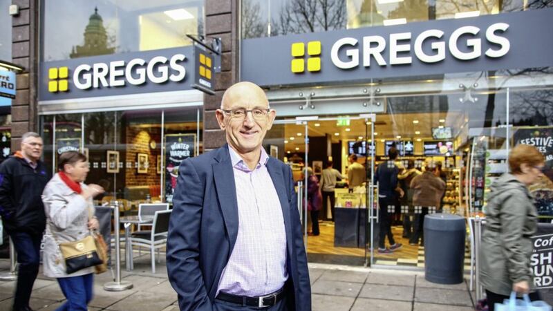 Greggs chief executive Roger Whiteside pictured outside one of the chain&#39;s Belfast city centre outlets 