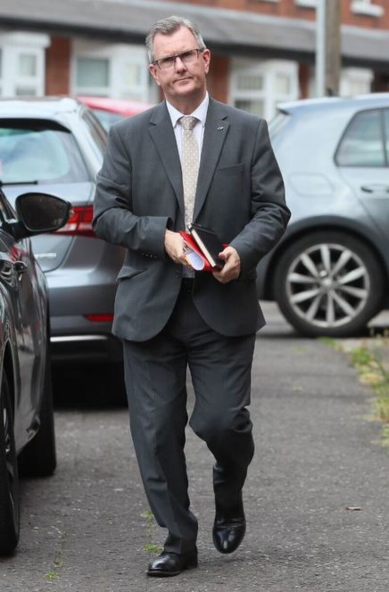 &nbsp;DUP MP Jeffrey Donaldson arrives at the DUP headquarters in Belfast for a meeting of the party officers.
