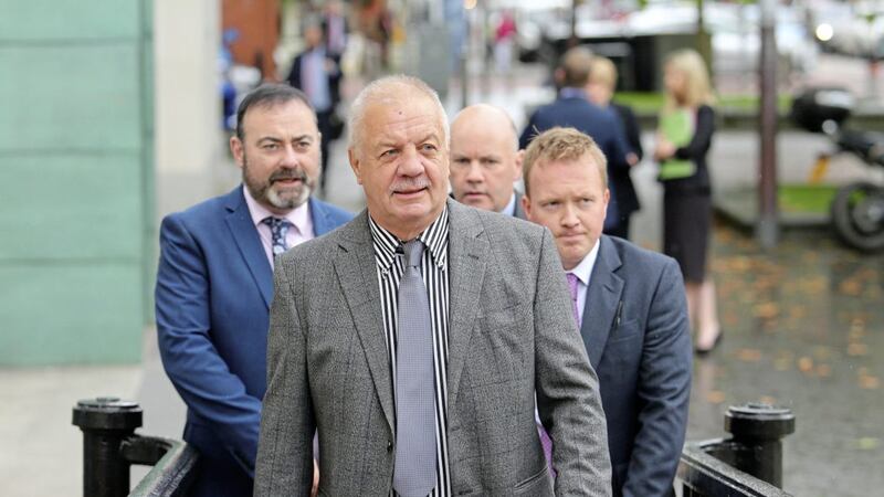 Raymond McCord attends Belfast High Court with his legal team, as he launches a legal bid to force Boris Johnson to reverse the Parliament suspension plan. Picture by Mal McCann. 