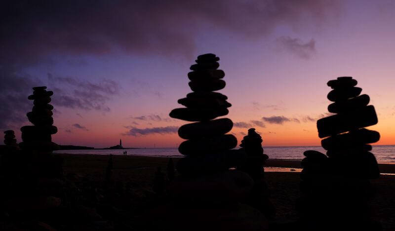 Pebble sculptures in Whitley Bay