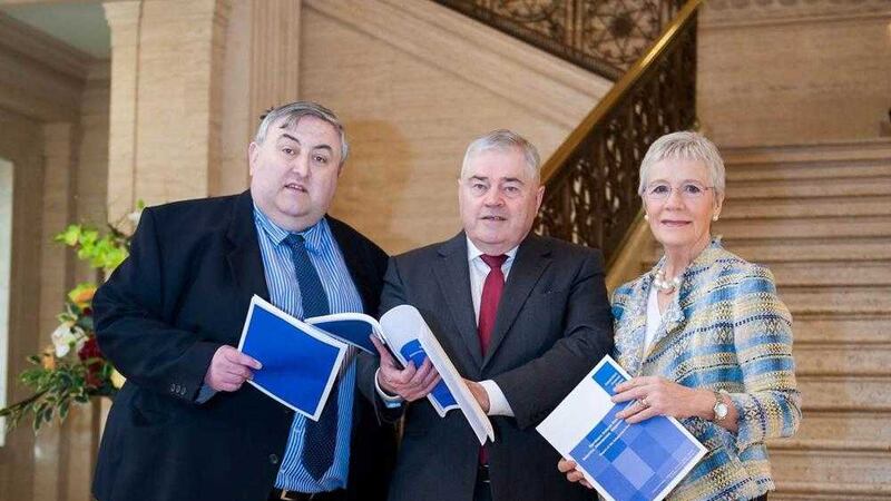 Stormont&#39;s Independent Financial Review Panel (L-R) Alan McQuillan, Patrick McCartan, (chairman) and Dr Henrietta Campbell 