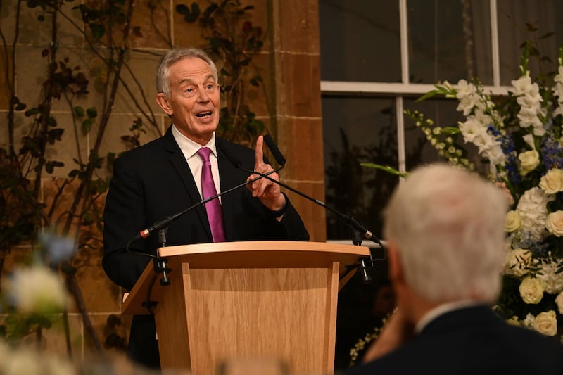Former British prime minister Sir Tony Blair delivers a speech during a gala dinner at Hillsborough Castle.  Picture by Charles McQuillan/PA Wire