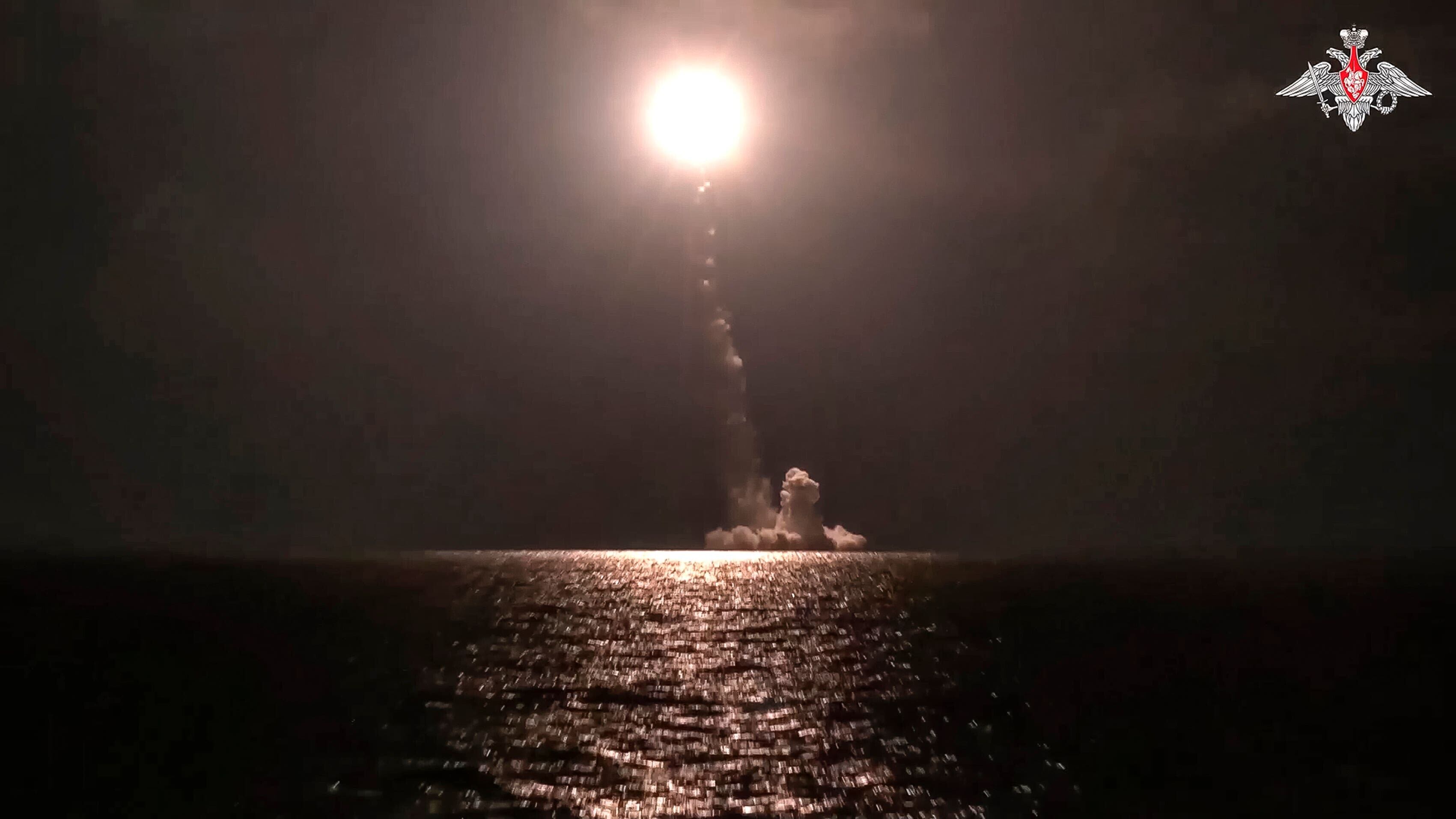 The Russian navy test-fires an intercontinental ballistic missile (Russian Defense Ministry Press Service via AP)