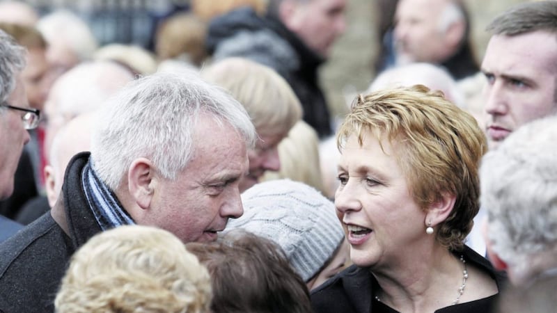 Mary McAleese, former president of Ireland and Bik McFarlane at the funeral of Fr Alec Reid Pic Mal McCann. 