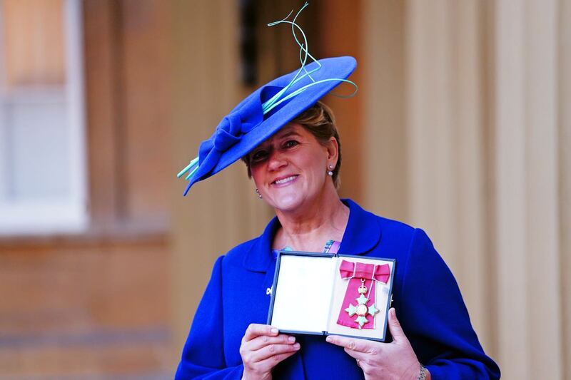 Clare Balding, who was made Commander of the Order of the British Empire for services to sport and charity during an investiture ceremony at Buckingham Palace