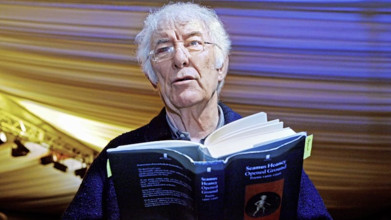 Seamus Heaney reads from Opened Ground, a book of his poems, at Queen&#39;s University Belfast in 2008. Picture: Cliff Donaldson 