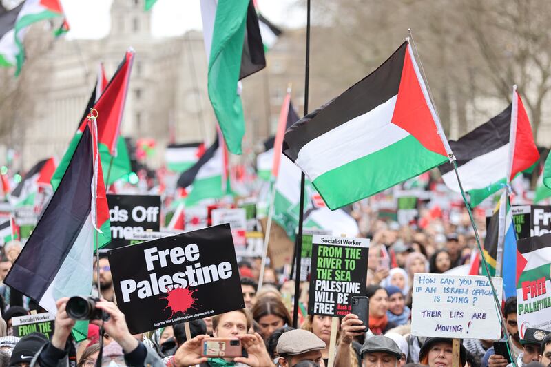 People during a pro-Palestine march in central London