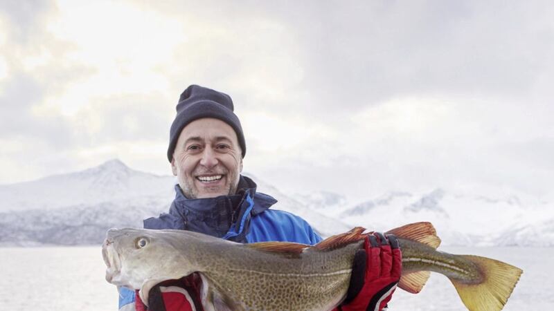 Michelin-starred chef Michel Roux Jnr with a skrei cod caught off the coast of Troms&oslash; in northern Norway 