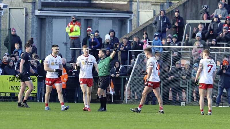 Four Tyrone players and one from Armagh were sent off in the closing stages of the Allianz Football League match at the Athletic Grounds in February. Outgoing Tyrone secretary Dominic McCaughey has called on the GAA to review the rules around &lsquo;contributing to a melee&rsquo; Picture: Philip Walsh 