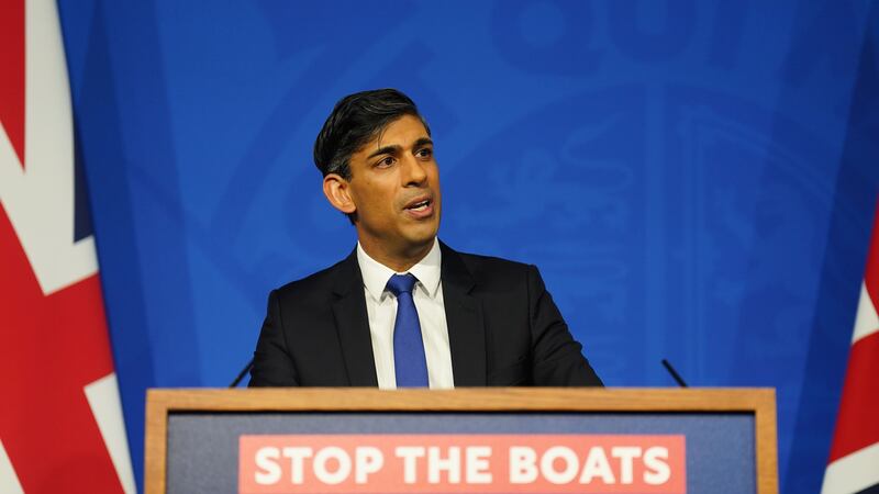 Prime Minister Rishi Sunak during a press conference in the Downing Street Briefing Room (PA)