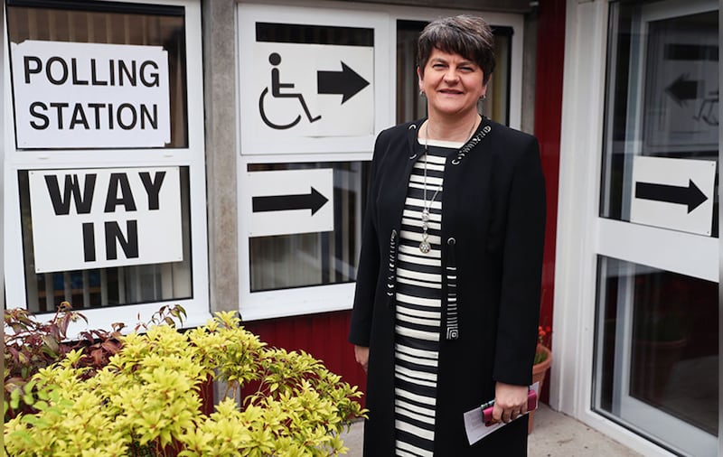 &nbsp;DUP leader Arlene Foster arrives at Brookeborough Primary School, Co Fermanagh, to cast her vote in the 2017 General Election.  Picture by Brian Lawless/PA Wire