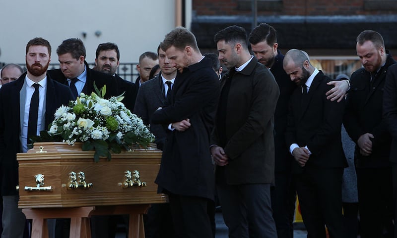 The funeral took place at Sacred Heart Church in north Belfast.&nbsp;Picture by Ann McManus