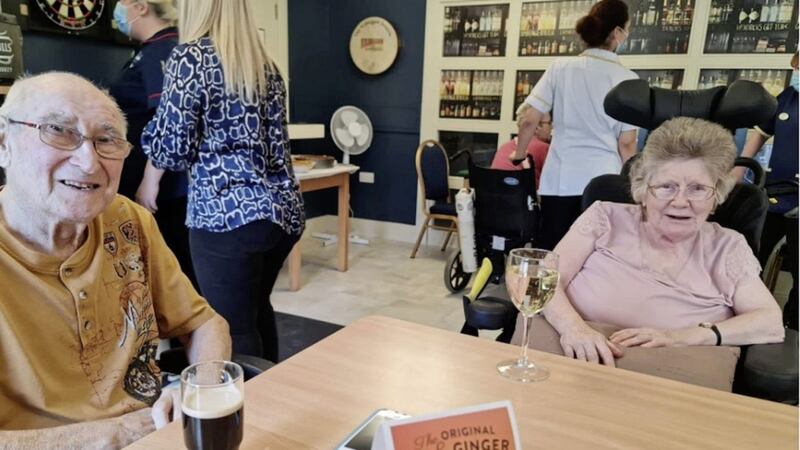 Thomas and Eileen Stewart, who live in Our Lady&#39;s Home and have been married for 62 years, enjoyed their first date night in 18 years in the new Giant&#39;s Foot Pub which has just opened in the care home 