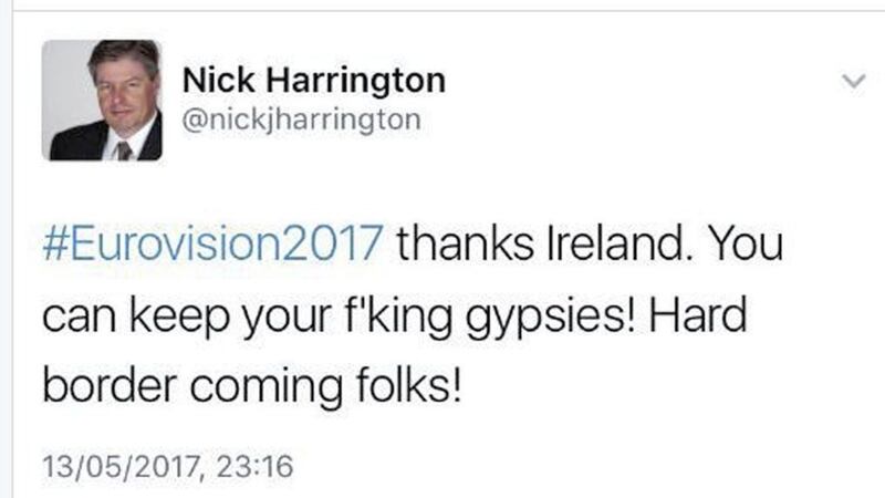 Conservative councillor Nick Harrington has resigned over this tweet about the Eurovision Song Contest. Picture from Twitter/Nick Harrington 