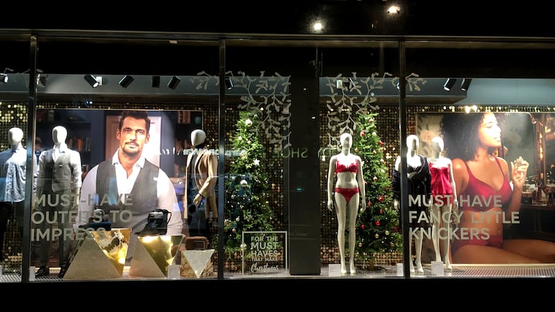 A shopper described a window display advertising women’s ‘fancy little knickers’ next to men’s suits as ‘vomit-inducing’.