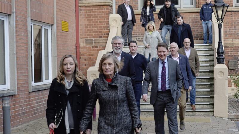 Katherine Finucane arrives at St Mary&#39;s University College on Sunday with her mother Geraldine, other family members and Sinn F&eacute;in TD Gerry Adams. Picture by Ann McManus 