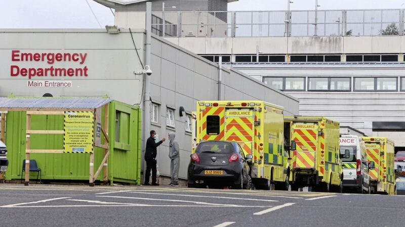 Ambulances queued up outside the Ulster Hospital yesterday. Picture by Mal McCann 