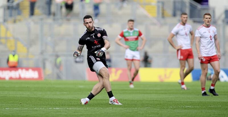 Tyrone goalkeeper Niall Morgan was among the scorers in Edendork's win over Killyclogher, which helped ease their relegation worries 