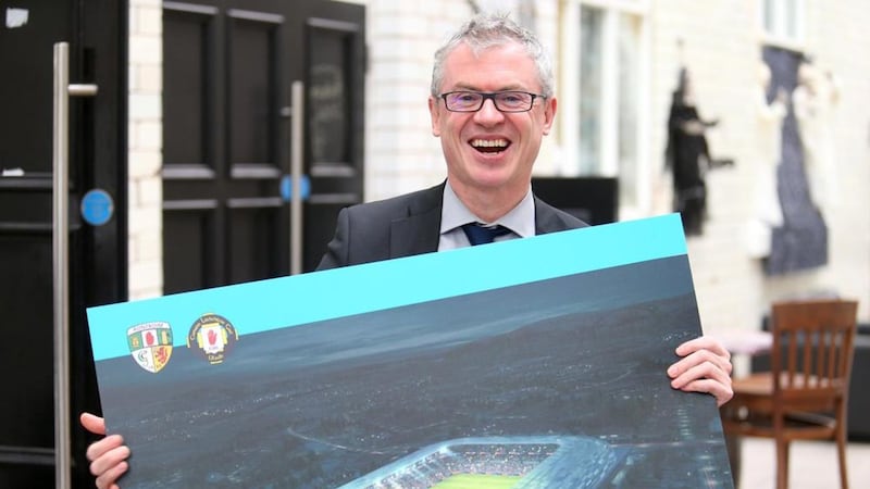 Joe Brolly at the unveiling of the Ulster GAA&#39;s proposed designs for a new provincial stadium at Casement Park. Picture by Mal McCann 