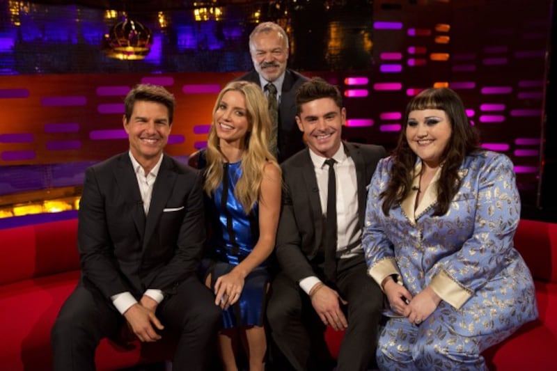 Tom Cruise, Annabelle Wallis, Graham Norton, Zac Efron and Beth Ditto filming the Graham Norton Show