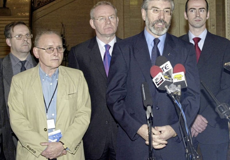 Denis Donaldson (second left) was a senior member of Sinn F&eacute;in and worked closely with the party leadership. 