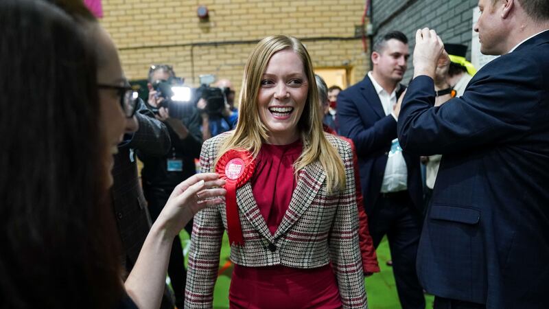 Labour candidate Sarah Edwards arrives for the Tamworth by-election count at The Rawlett School. Picture date: Friday October 20, 2023.