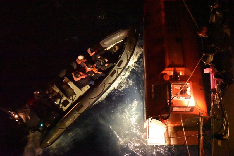 The HMS Argyll crew spent at least four hours trying to save the container ship (Royal Navy/Handout)