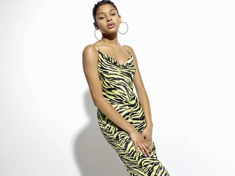 Miss Selfridge Multi Colour Zebra Print Camisole Top, &pound;22; Neon Zebra Print Midi Skirt, &pound;38, all Miss Selfridge 