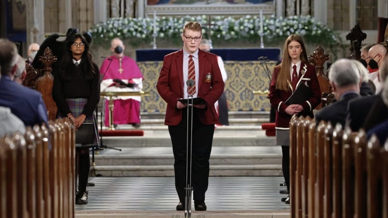The voices of young people played a significant role in the Service of Reflection and Hope. Pictured left to right, Andrea Andrews, Sean McCourt-Kelly and Lucy Addis spoke of their hopes, dreams and aspirations. Picture by Liam McBurney/PA Wire 