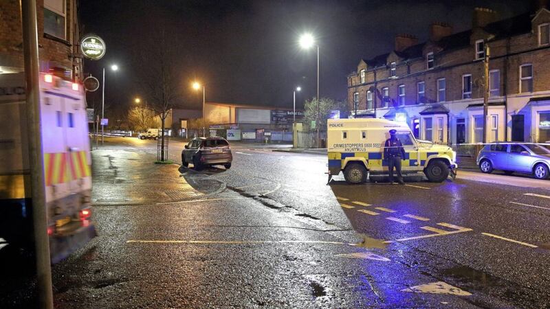 Police closed off Springfield Road at its junction with Lanark Way as a bomb disposal team carried out a controlled explosion on a suspicious object found at the security gates. Picture by Cliff Donaldson 