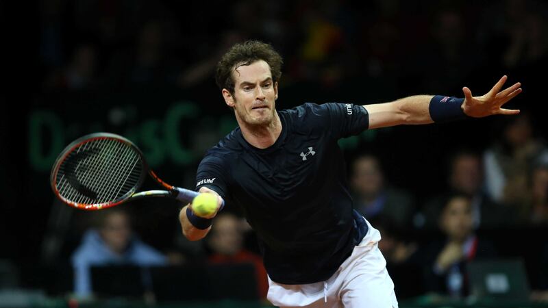 Great Britain's Andy Murray in action against Belgium's Ruben Bemelmans during day one of the Davis Cup final at the Flanders Expo Centre in Ghent on Friday<br />Picture by PA&nbsp;