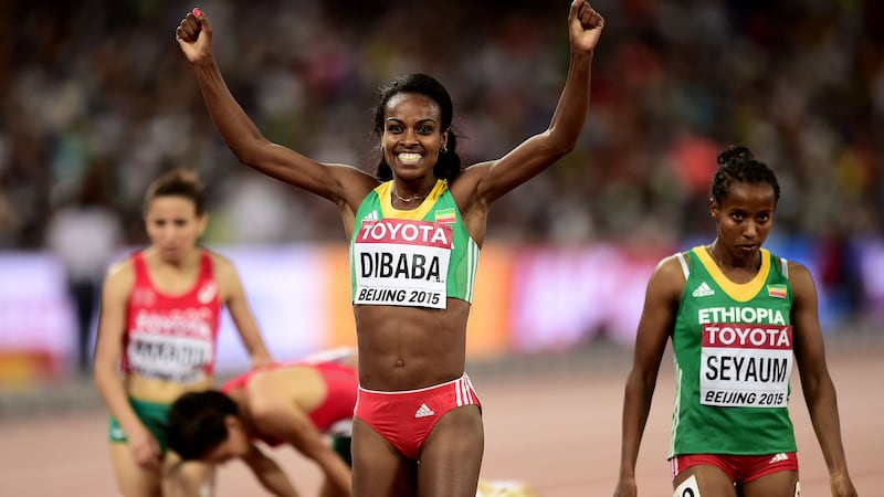 Ethiopa's Genzebe Dibaba celebrates winning gold in the 1,500m final on day four of the IAAF World Championships at the Beijing National Stadium<br />Picture: PA&nbsp;