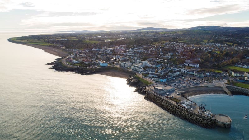 Aerial view of Greystones in Co Wicklow and the Irish Sea