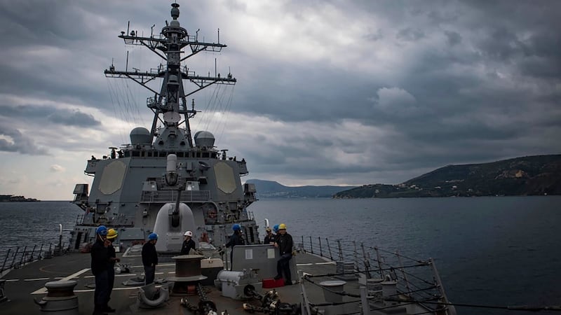 The USS Carney in the Mediterranean Sea in 2018 (Mass Communication Specialist 1st Class Ryan Kledzik/US navy via AP)