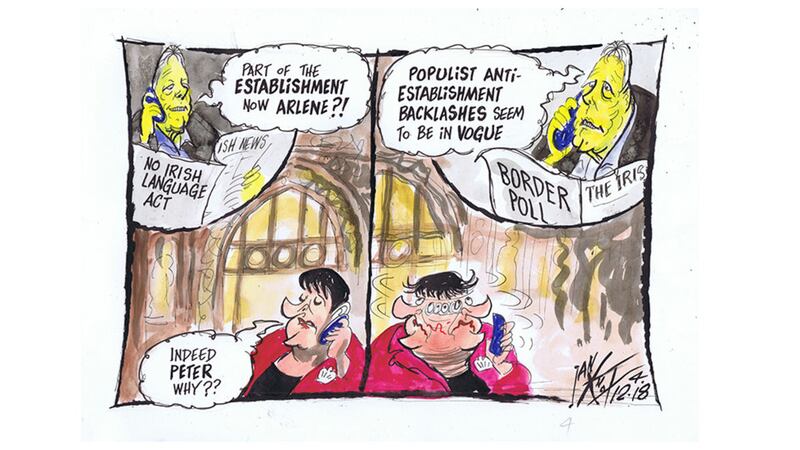 Ian Knox cartoon 04/12/18: Former DUP leader Peter Robinson appears to have glimmerings of insight into the effects the current leadership&rsquo;s strident advocacy for Brexit may be having on moderate nationalism&nbsp;