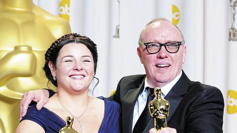 Oorlagh and Terry George after winning their Oscar in 2012. Picture by Ian West/PA Wire 