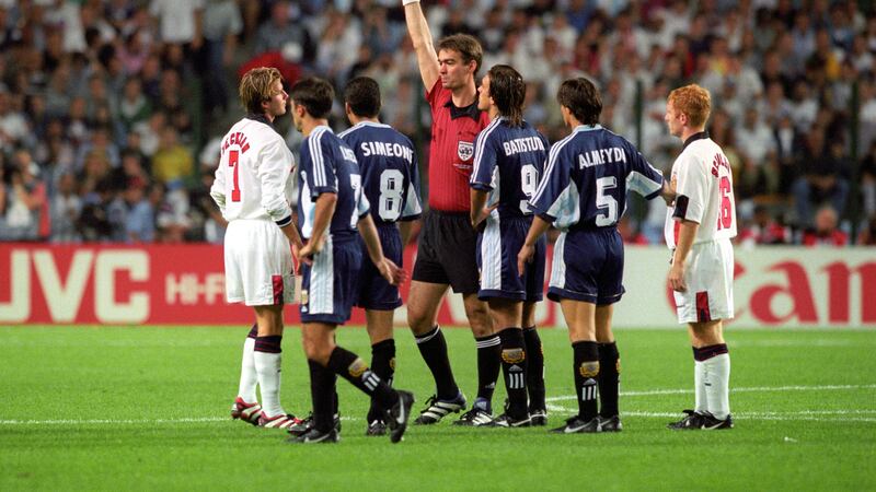 David Beckham was sent off at the 1998 World Cup (PA)