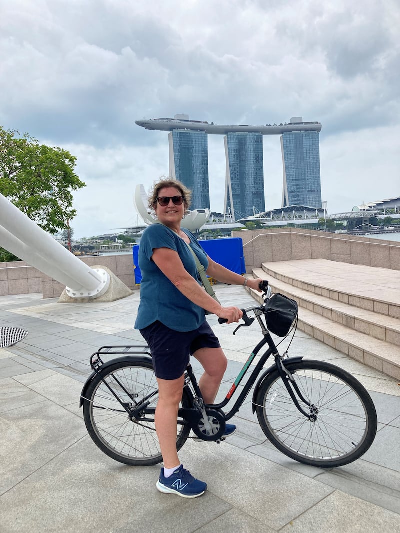 Hannah on a bike tour of Singapore