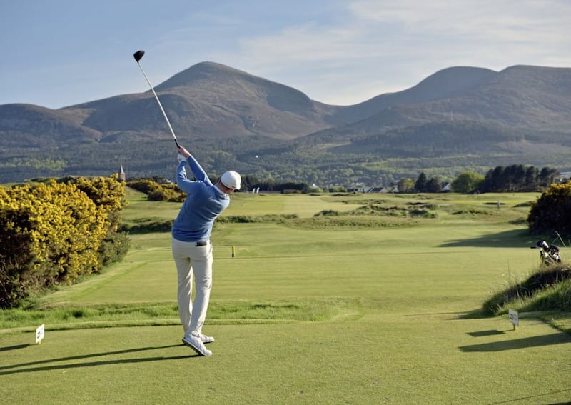 Robin Dawson (Tramore) driving at the 18th tee during day one of the Flogas Irish Amateur Open Championship at Royal County Down Golf Club today (17/05/2018). Picture by Pat Cashman 