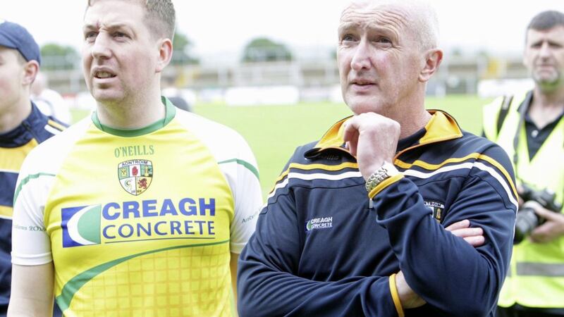 Joint Antrim manager Dominic McKinley (right). Picture by Colm O&#39;Reilly 