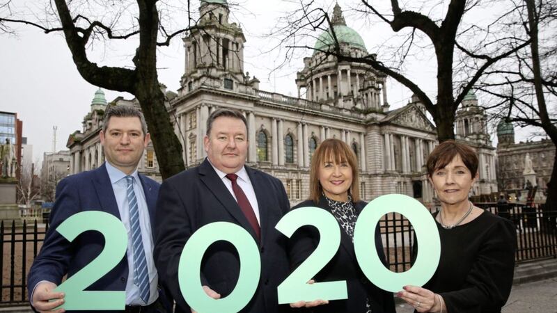 Announcing finds of the latest quarterly survey are (from left) Christopher Morrow (NI Chamber), Brian Murphy (BDO) Ann McGregor (NI Chamber) and Maureen O&rsquo;Reilly (economist) 