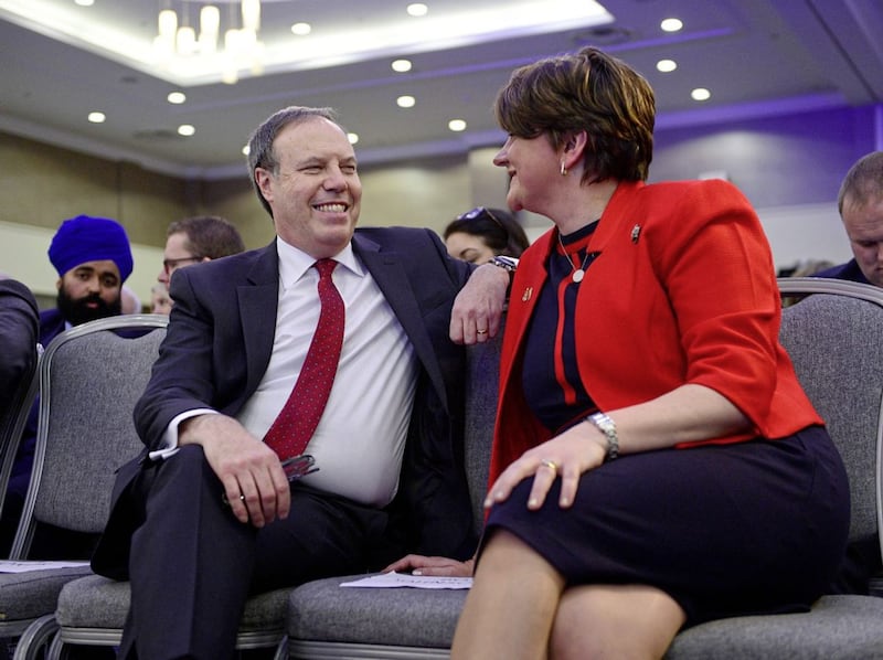 PACEMAKER BELFAST 24/11/2018. Party Leader Arlene Foster and Deputy Leader Nigel Dodds pictured at the 2018 DUP Annual Conference at the Crown Plaza hotel in Belfast, Northern Ireland..Picture By: Arthur Allison/Pacemaker Press. 