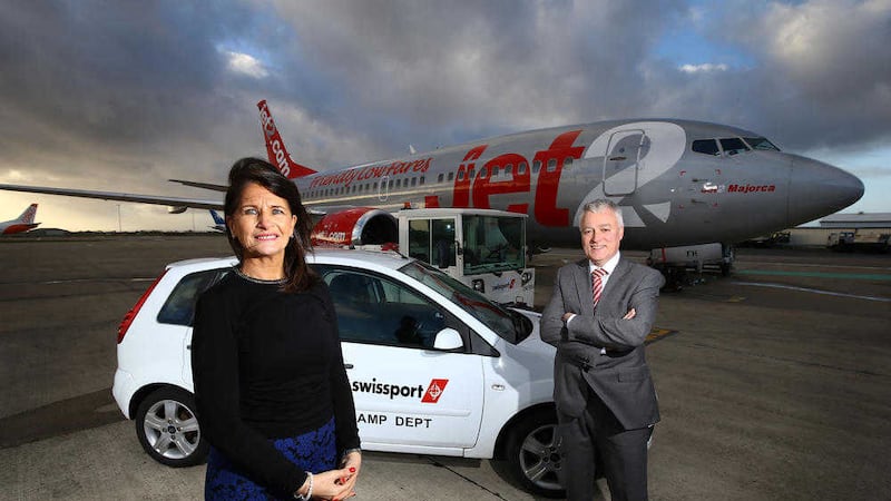 Swissport manager at Belfast International, Jean Foster with airport operations director, Alan Whiteside 