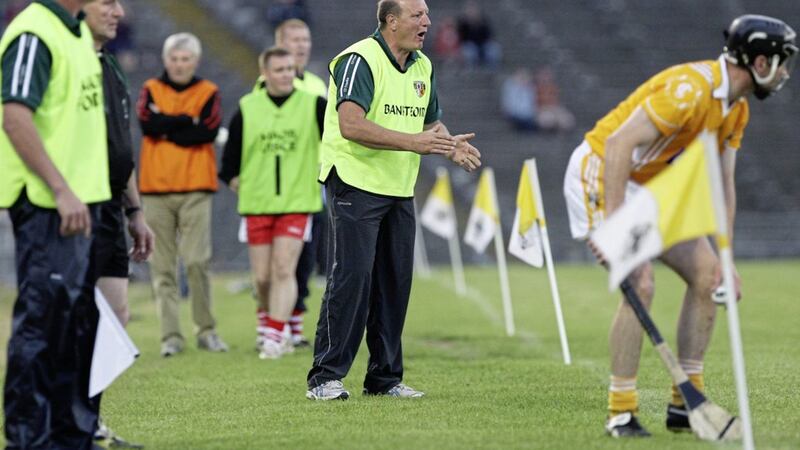 Terence McNaughton rallies his troops during his stint as Antrim manager 